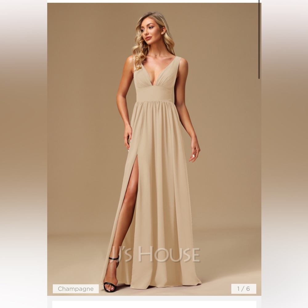 JJs House bridesmaid dress; champagne color, US size 4